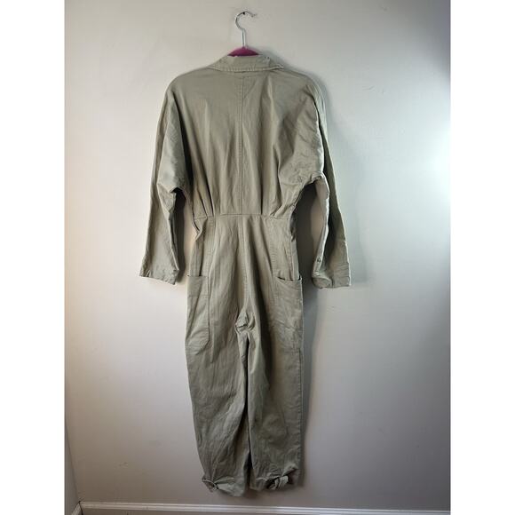 Zara Long Tan Cargo Jumpsuit Cotton Small Missing Belt 4661/337 Utility Chore - Picture 13 of 16